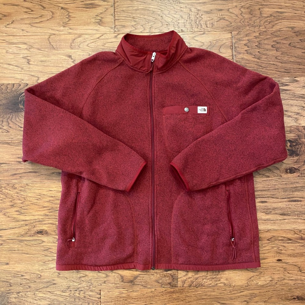 The North Face Gordon Lyons Fleece Jacket Mens XL Red Full Zip Sweater Mock Neck